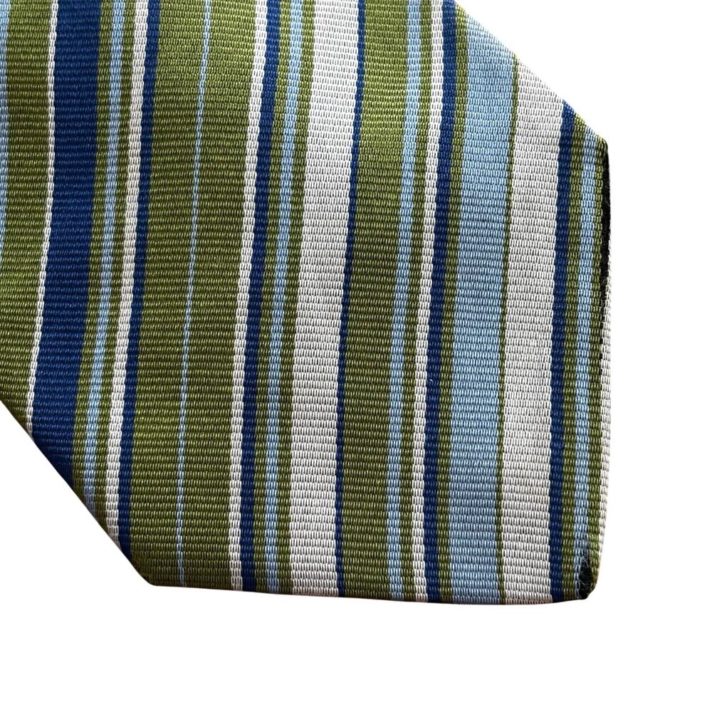 Vintage Burberry London long silk necktie green blue stripe hand made in England - Picture 11 of 13